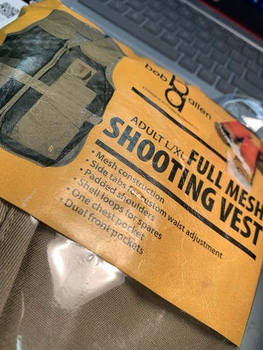 Brand New BOB ALLEN Full Mesh Shooting Vest Size L/XL Khaki New in Package - Picture 2 of 6