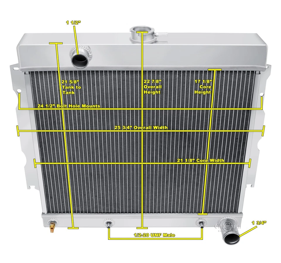 CHAMPION 3 FILAS RADIADOR ALUMINIO VENTILADOR 16" 63-69 DODGE MOPAR COCHES 22" NÚCLEO 318 360 Foto 3 de 3