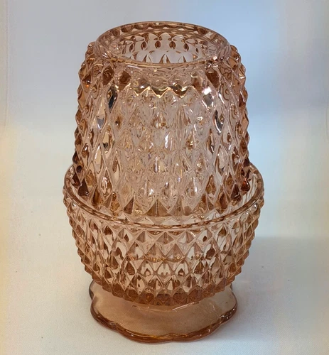 Vintage Indiana Glass Diamond Point Peach Pink Fairy Lamp