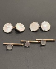 Barry Rolled Gold Plated w/ Mother of Pearl Tuxedo Studs  Cufflinks Set