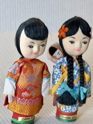 Vintage 1950s Handmade Asian Peg Dolls Hand Painted Republic of China Original - Picture 8 of 16