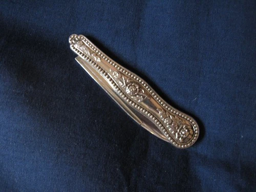 Atq Sterling Silver Fruit Pocket Knife Floral Repousse Sterling Folding Blade Ex