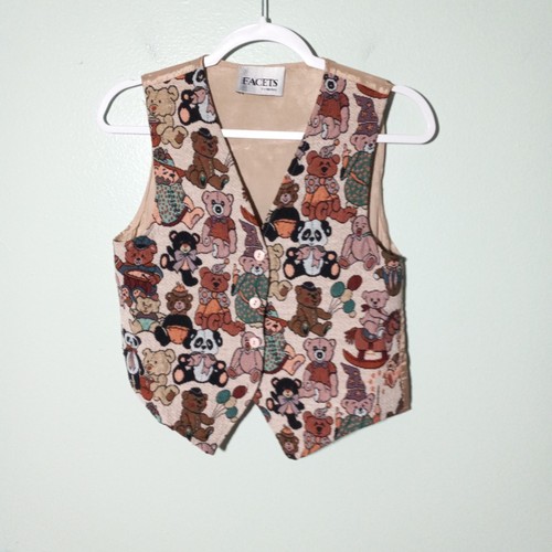 Vintage Gobelin Weste Gr. XS, Teddybär Neuheit Print 90er Panda *bttn Ersatz
