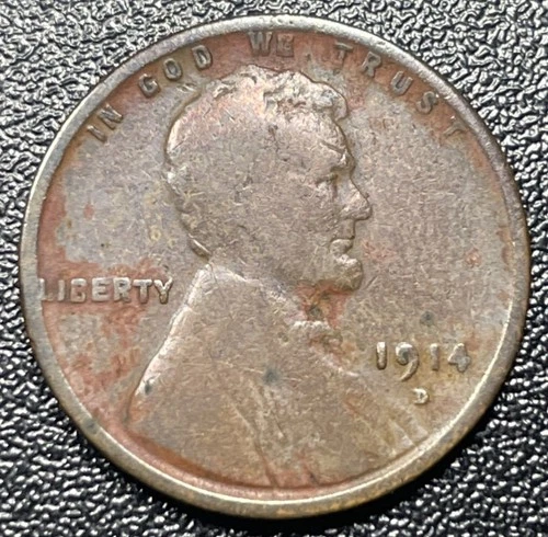 1914-D Lincoln Wheat Cent Penny 1c Fine Details Key Date Coin