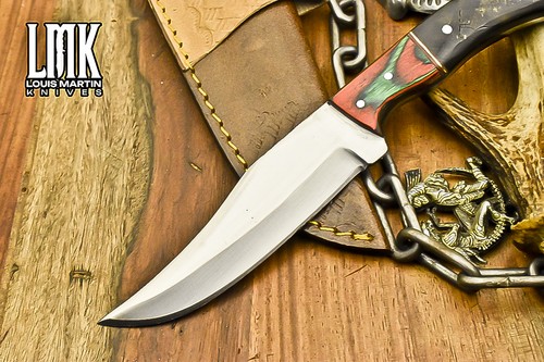 LMK Custom Skinner Knife D2 Tool Steel Ram's Horn Wooden Bolster Hunter - Picture 3 of 9