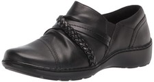 Clarks Women's Cora BraidShoe Loafer, Black Leather, 7 