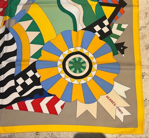 HERMÈS quadratischer Schal Carré 90 100% Seide "Cheval de Fete" bunt Pferd mit Box - Bild 3 von 12