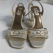 Badgley Mischka Rhinestone Block Heel Bridal Sandal Ivory size 7 Wedding shoes