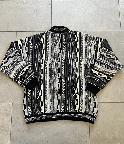 Vintage Emaroo Coogi Stil Strick Struktur Full Zip Pullover Jacke 3D Abstrakt 2XL - Bild 15 von 23