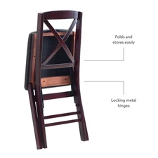 Linon Triena X-Back Set of 2 Folding Chairs Faux Leather Seat in Merlot Wood