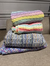 4 NEW Handmade Crochet Baby Blankets Pastel Throw 36x48, 32x32, 30x42, 38x38