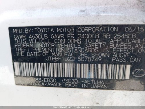 2014 2015 2016 2017 LEXUS IS250 IS350 LEFT FRONT DOOR WIRE HARNESS 82152-53502 - Foto 9 di 10