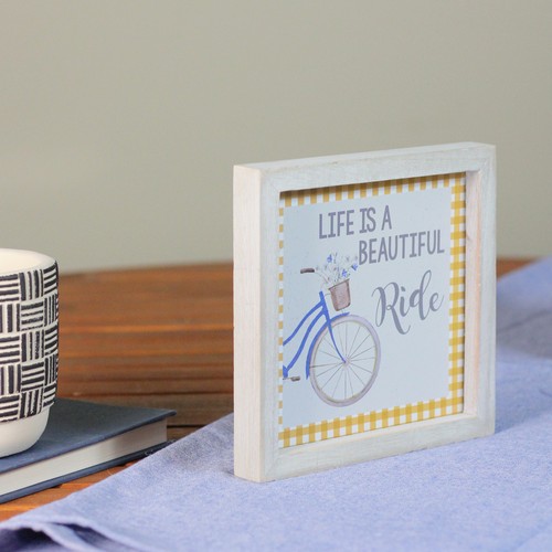 GCI 7" Blue And White Bicycle "Life Is A Beautiful Ride" Plaid Accent Wall Decor - Picture 4 of 4