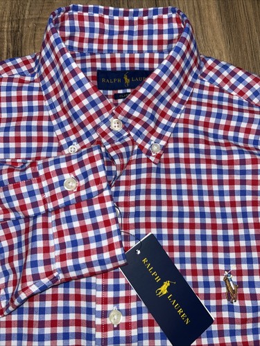 NWT Polo Ralph Lauren Button Down Men’s Small Red White Blue Gingham Check - Picture 2 of 9