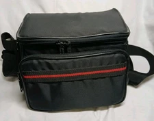Vintage Coastar Camera Bag Black Red Stripe Two Zippers Divider AdjustableStrap 