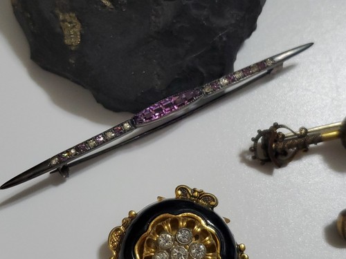 VINTAGE VICTORIAN BAR PIN JEWELRY LOT ENAMEL GARNET SCOTTISH AGATE STERLING GF - Picture 20 of 24