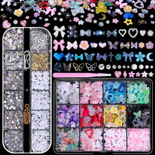 Colorful 3D Nail Charms and Gems, Assorted Flower Bows Butterfly Heart Nail Art