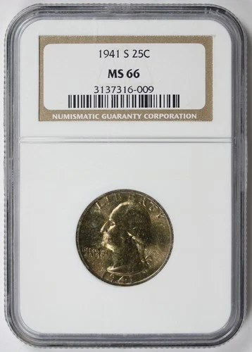 1941-S Washington Quarter Silver 25C MS 66 NGC