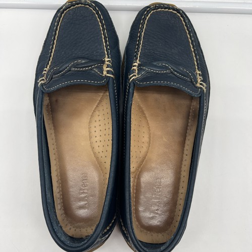 LL Bean Grand Lake Bison geflochtenes Leder Mokassin Deck Loafer Damen 8,5 blau - Bild 5 von 7