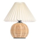 Table Lamp with Pleated Rattan Shade for Bedroom Night Light USB LED Warm Glow