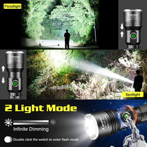 Super Bright 5000000 Lumen Dimmable LED Flashlight Rechargeable Tactical Torch - Picture 5 of 12