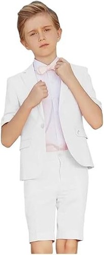 Boy Suits 2 Pieces Summer Short Sleeve Pants Quick Dry Casual Wedding Groom Suit - Picture 5 of 33