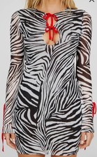 NWT Nasty Gal Zebra Mesh Cut Out Minidress Bodycon Small White Black Red