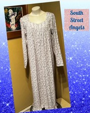 EILEEN WEST E00048 GRAY  WHITE JERSEY KNIT LONG SLEEVE NIGHTGOWN SMALL