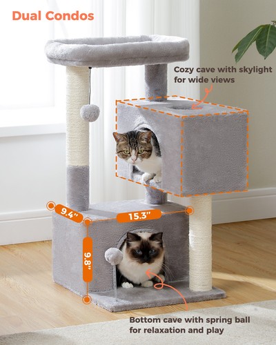 PAWZ Road Cat Tree Tower with Dual Condos Scratching Posts M-Kitten/L-Large Cat - Picture 17 of 74