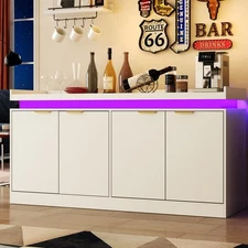 LED Sideboard Buffet Cabinet with Storage, 63'' Large Kitchen Buffet Cabinet ...