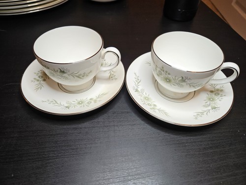 Wedgwood Westbury Bone China Teacup & Saucer Pair Green Floral Silver Trim... - Picture 5 of 12