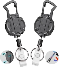 2Pack Heavy Duty Retractable Keychain, Unbreakable Embedded Body with 30.5" Dyne