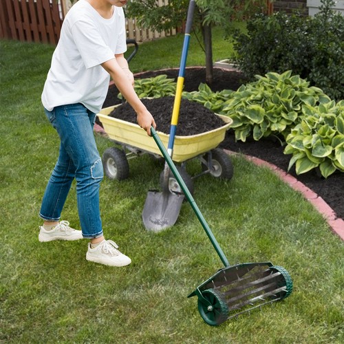 IRONMAX Rolling Lawn Aerator 18" Home Garden Rotary Push Tine Outdoor W/Fender - Picture 3 of 5