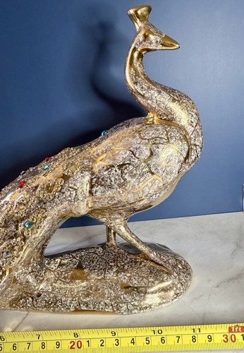 Mid-Century Gold Jeweled Peacock - Hollywood Regency Glam - 11”x9” - Lesen - Bild 15 von 16