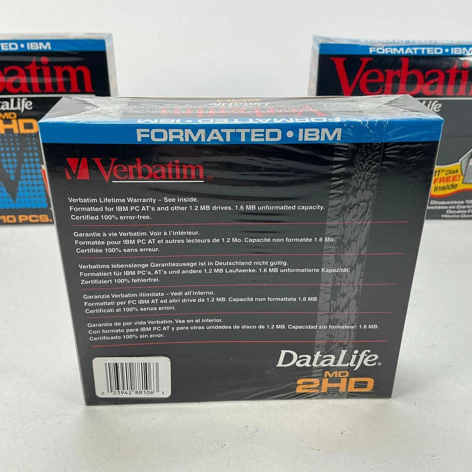 "Lote de 3 discos en blanco Verbatim de 5,25"" 10 por paquete formateado IBM nuevos sellados" Foto 3 de 4