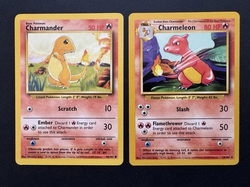 Charmander And Charmeleon - 046/102 & 024/102 - Base Set - Vintage WOTC Card LP