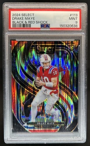 2024 Panini Select Drake Maye Premier RC Black and Red Prizm Shock #113 PSA 9