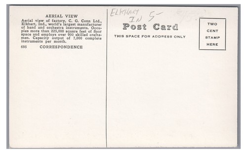 RPPC Aerial View Conn Instrument Factory ELKHART IN Vintage Real Photo Postcard - Picture 2 of 2