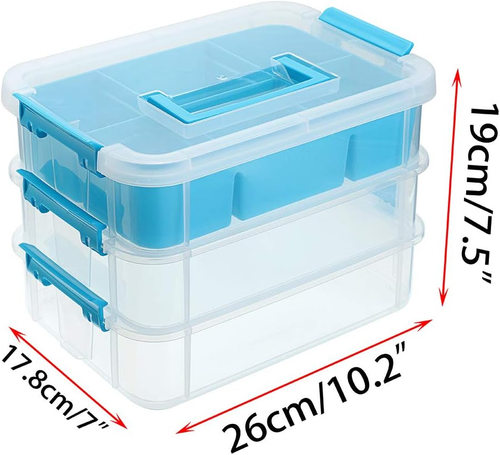 3 Layer Stack & Carry Box, Plastic Multipurpose Portable Storage Container Box H - Picture 2 of 12