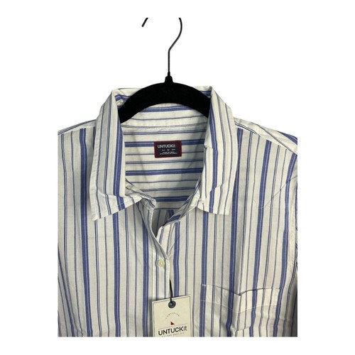 Camisa para mujer UNTUCKit Pinot Perse rayas anchas manga larga abotonada talla 14 nueva con etiquetas - Imagen 3 de 7