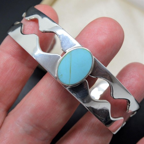 Sterling Silver 925 Cuff Bracelet TURQUOISE CUT OUT BANGLE Gift for Her - Picture 2 of 3