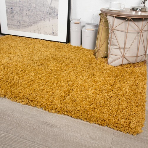 Ochre Yellow Shaggy Bedroom Rug Cheap Pinterest Thick Soft Fluffy Large New Rugs - Picture 3 of 8