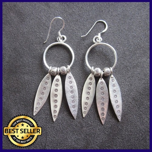 ORECCHINI ARGENTO STERLING 925 STILI TRIBALI ROTONDI TRIPLO PENDENTE ARTIGIANALI - Foto 3 di 6