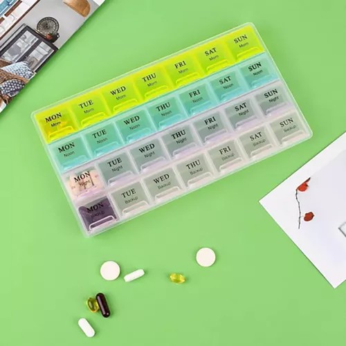 Monthly Pill Organizer Pill Case Pill Box One Week 4 Times a Day AM PM Daily - Picture 4 of 7