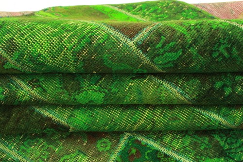 Tapis patchwork super pas cher moderne collections 250x170 vert used look noué main 1609