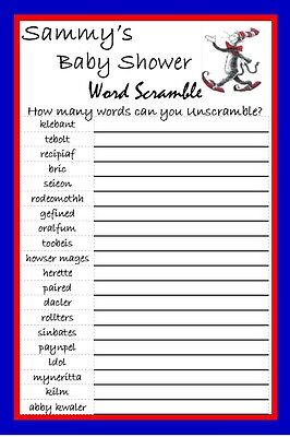 12 Personalized - Unscramble The Word - Baby Shower Game - Dr. Seuss-Party  Games