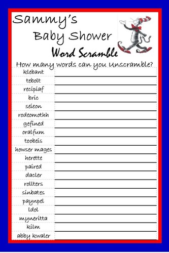 12 Personalized - Unscramble The Word - Baby Shower Game - Dr. Seuss-Party Games - Picture 4 of 15