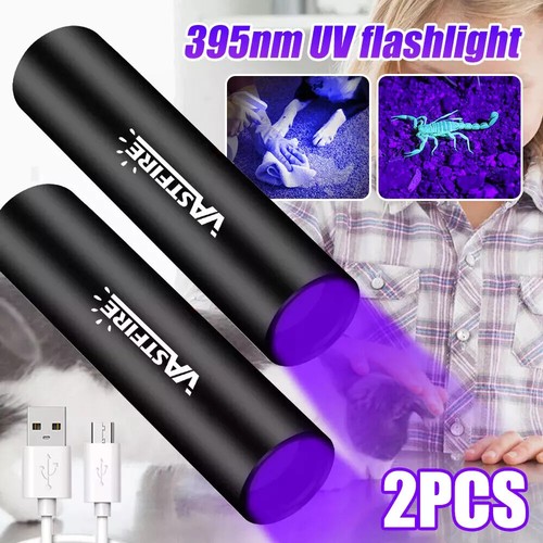 2x LED UV Licht Schwarzlicht Taschenlampe 365nm Scorpion Bernstein USB Handlampe
