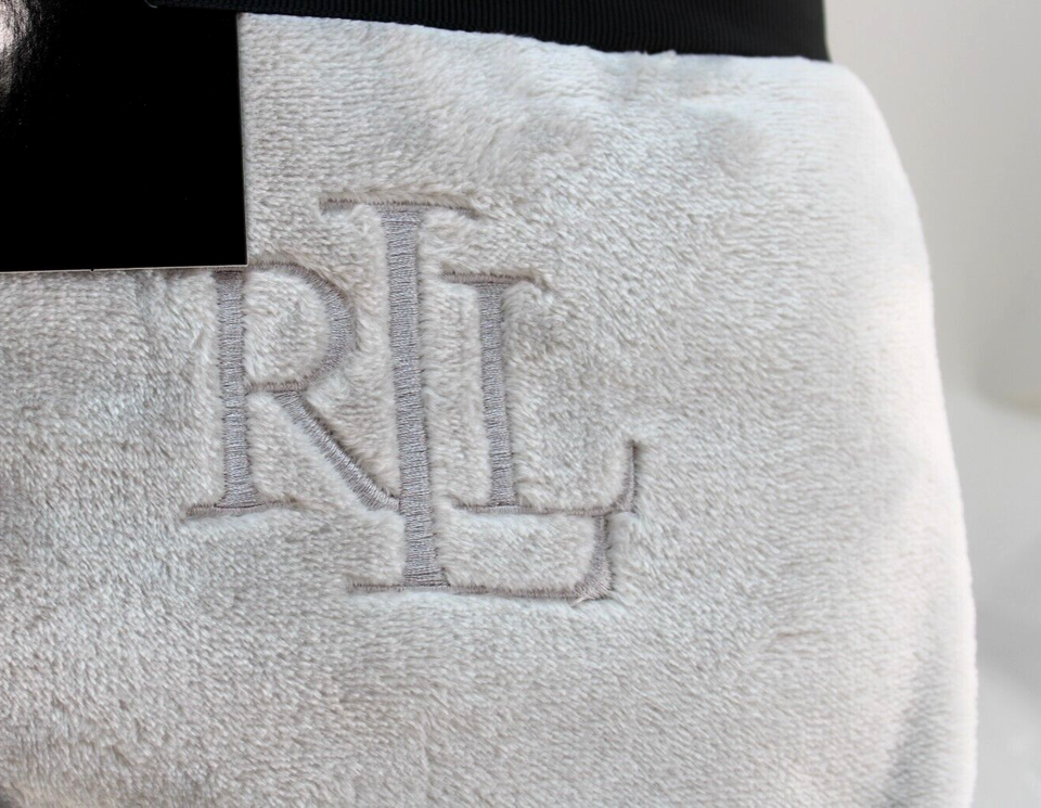 NWT LAUREN King Size Soft Gray Embroidered LRL Logo Classic Micromink