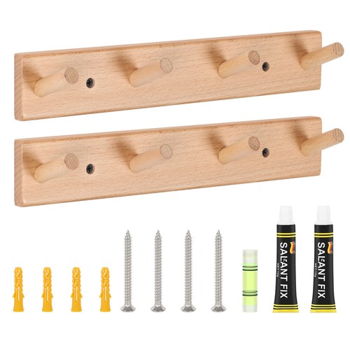 2 Pcs Wall Coat Rack with Hooks 4 Pegs Wooden Wall Hook Rack Hats Clothes Hanger